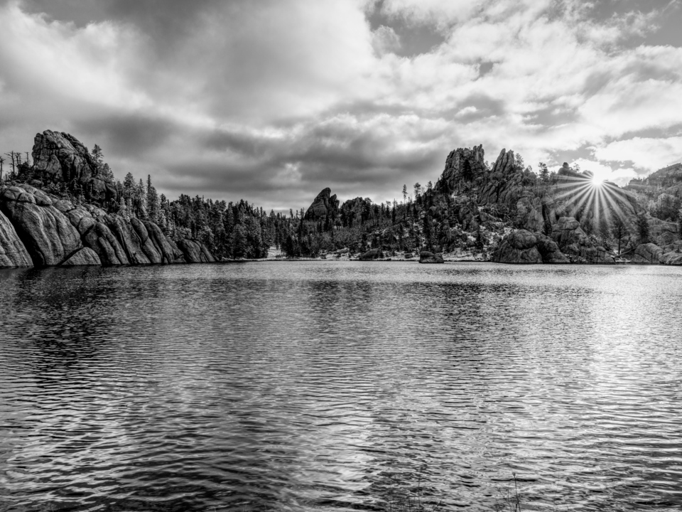 Sunburst Sunrise At Sylvan Lake Grayscale