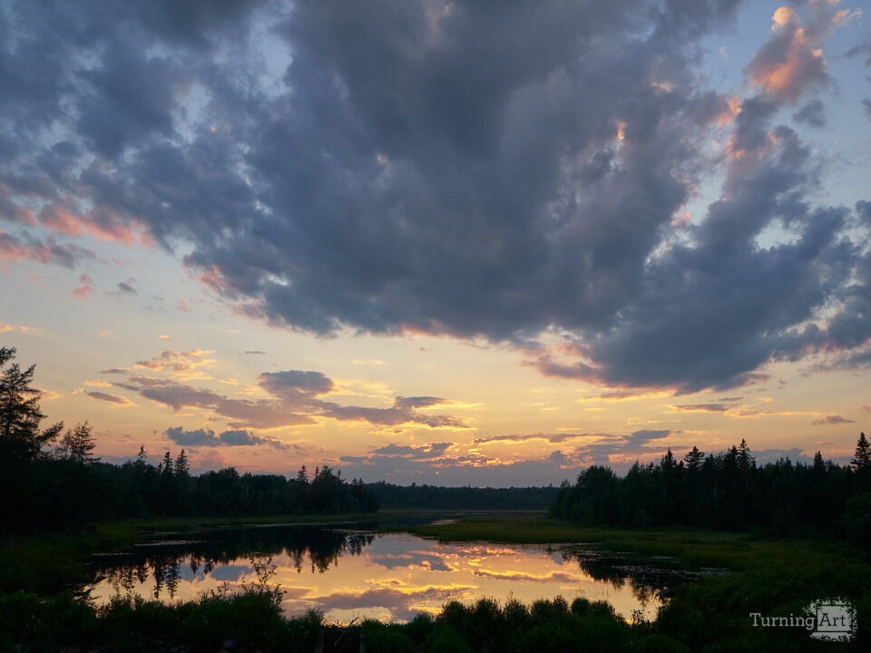 Sunset and Clouds over a Small Maine Pond