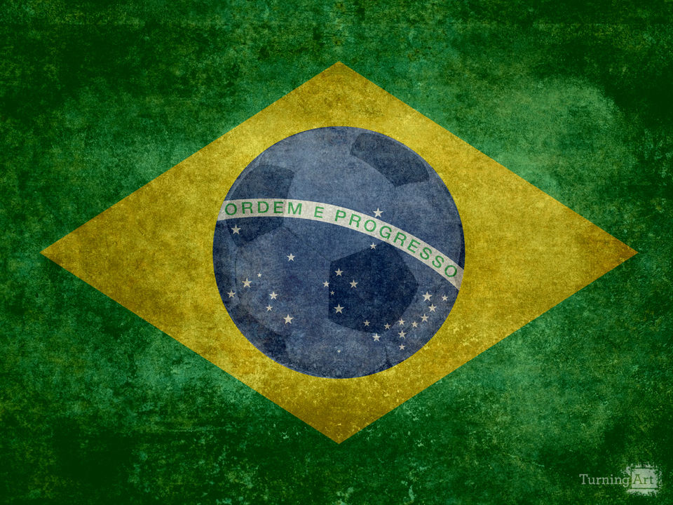 Vintage brazilian national flag featuring a footba