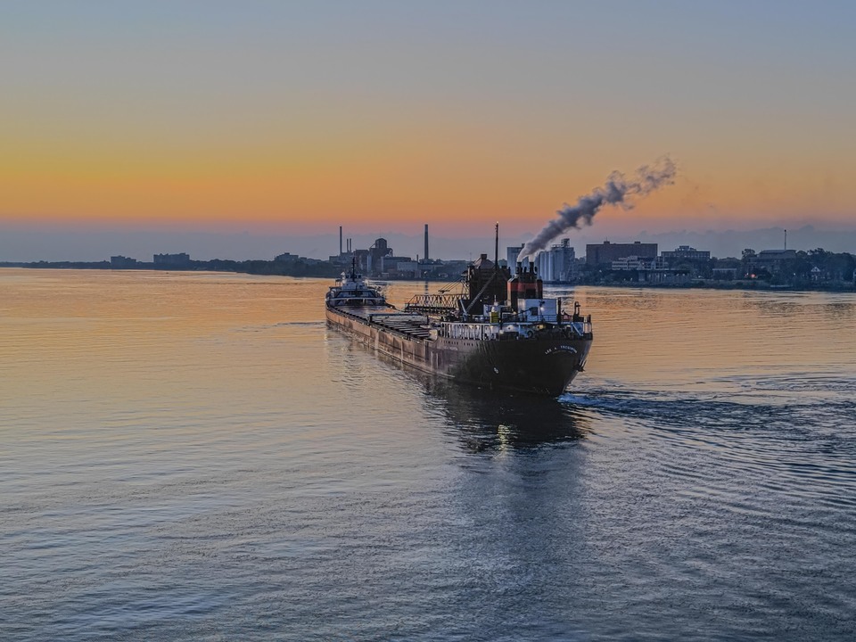 Great Lakes Freighter at Sunrise 