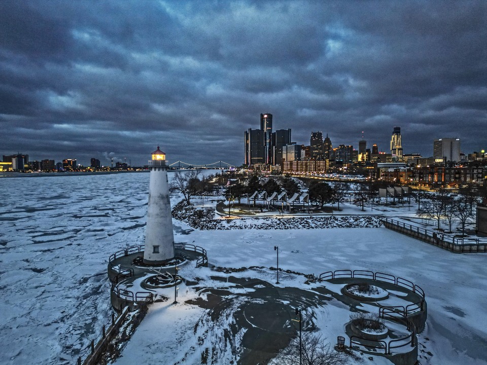 Milliken Lighthouse on a Frozen Detroit River