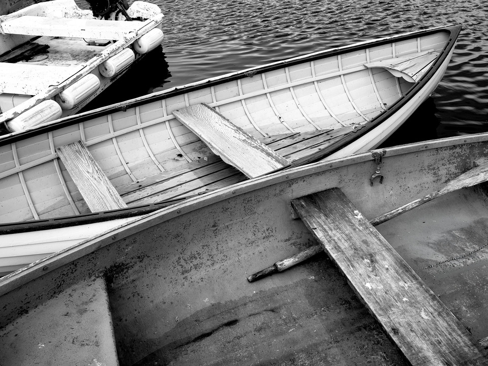 Docked Rowboats in Black and White, Owls Head, ME