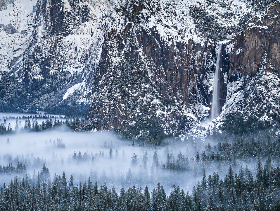 Bridal Veil Falls And Yosemite Valley, California