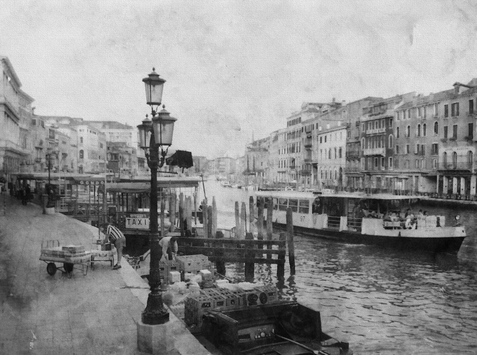 Busy Canal in Black & White