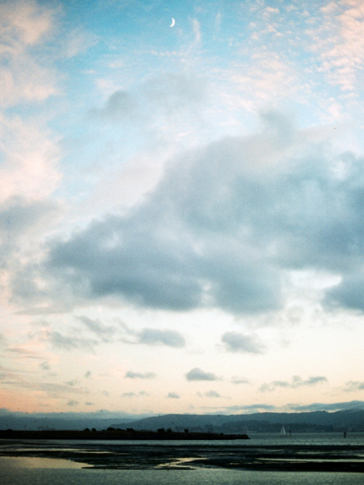 San Francisco Bay with crescent moon