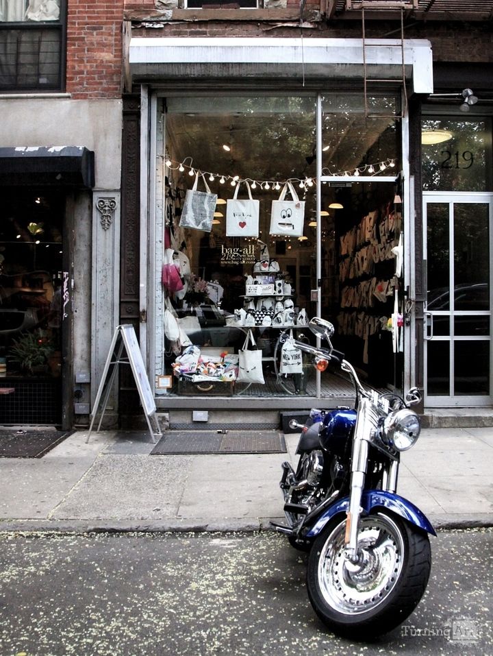 Motorcycle and pretty store