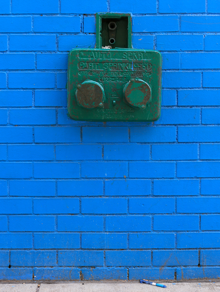 Blue Wall and a Blue Pen, Harlem, NYC, New York