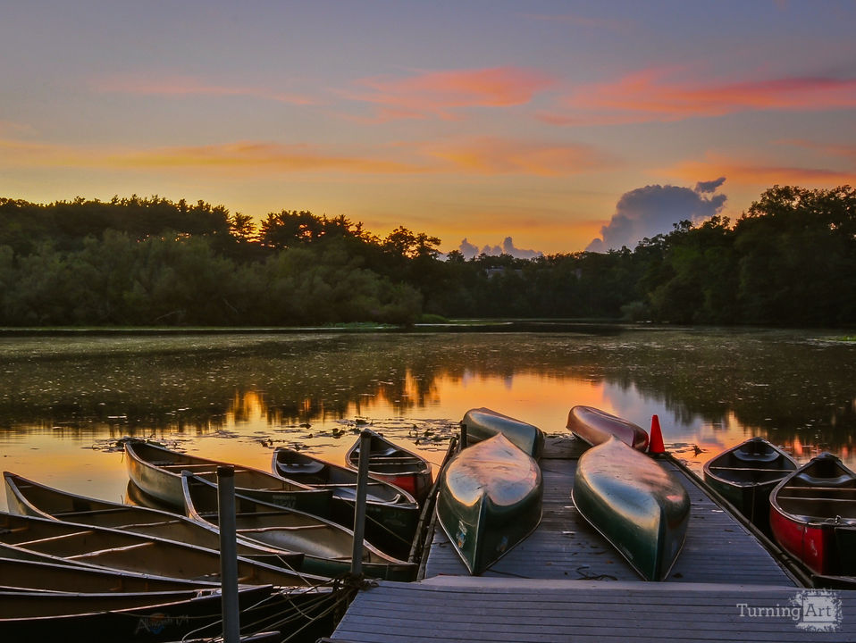 Charles river canoe and sunset