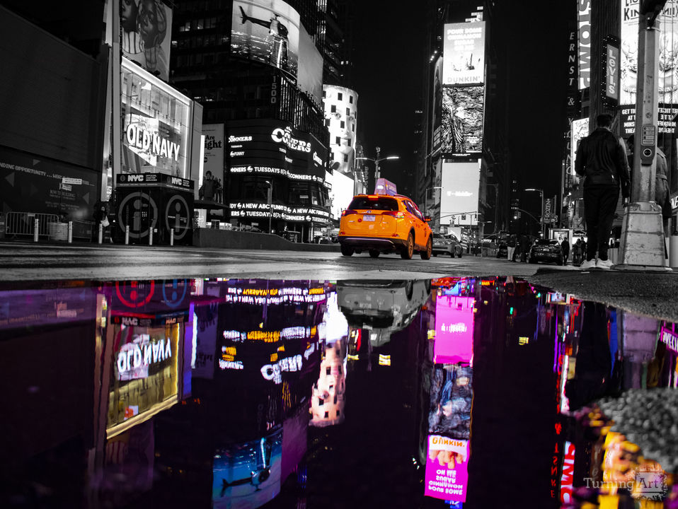 Times square night spot color reflection