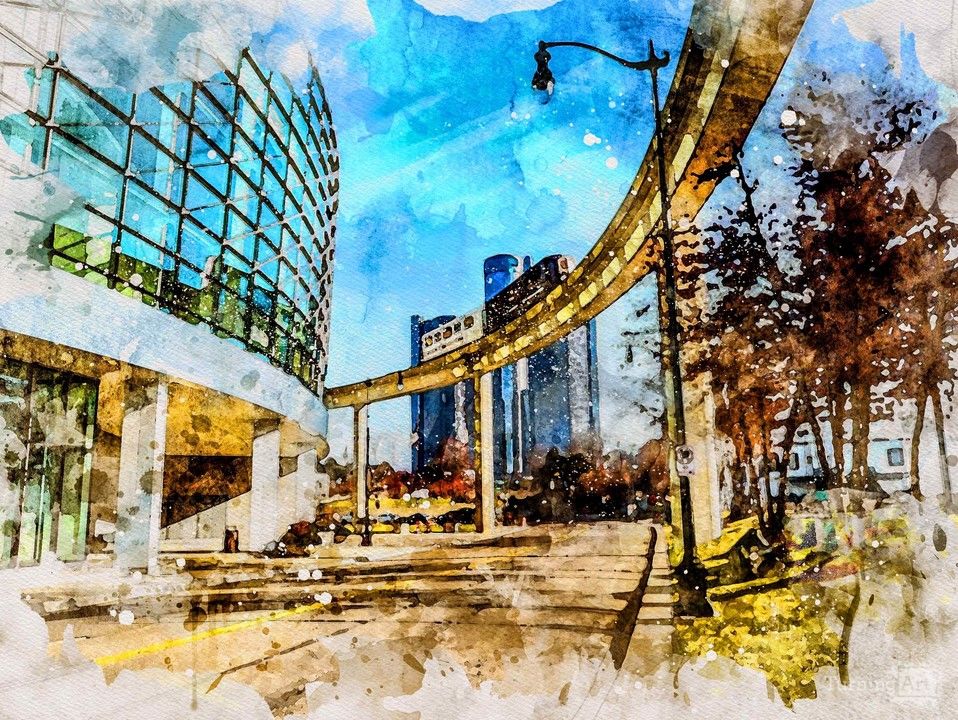 Cobo Peoplemover Rencen Watercolor 