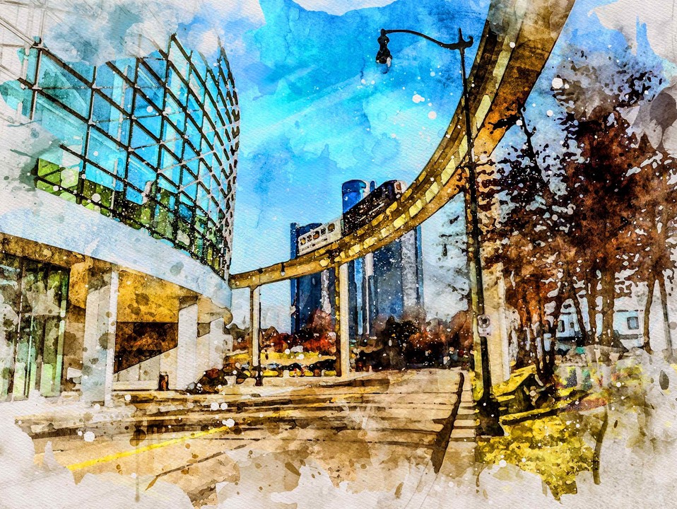 Cobo Peoplemover Rencen Watercolor 