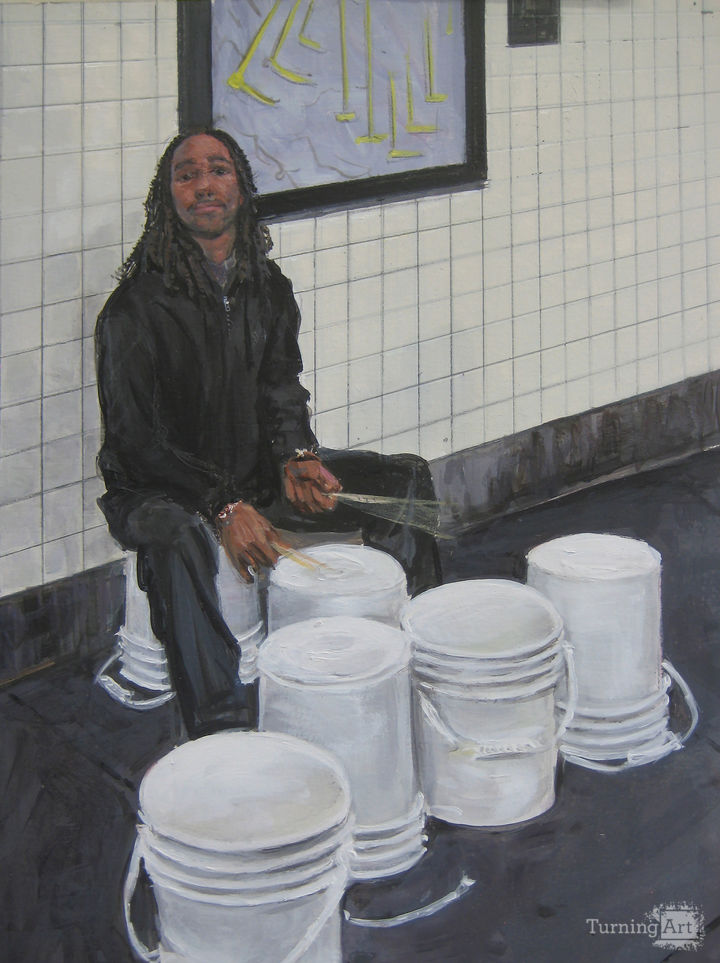Subway Busker Bucket Drummer