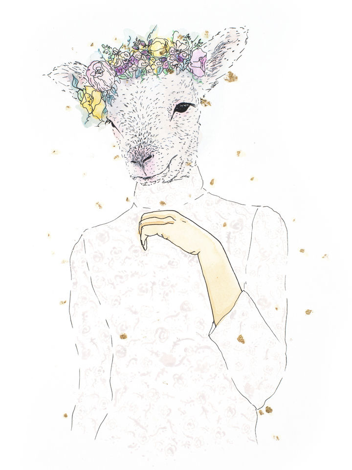 Evangeline Lamb Sheep Portrait with Flower Crown