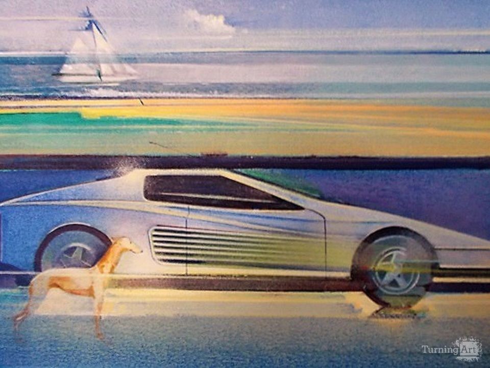 Racing whippet and Ferrari