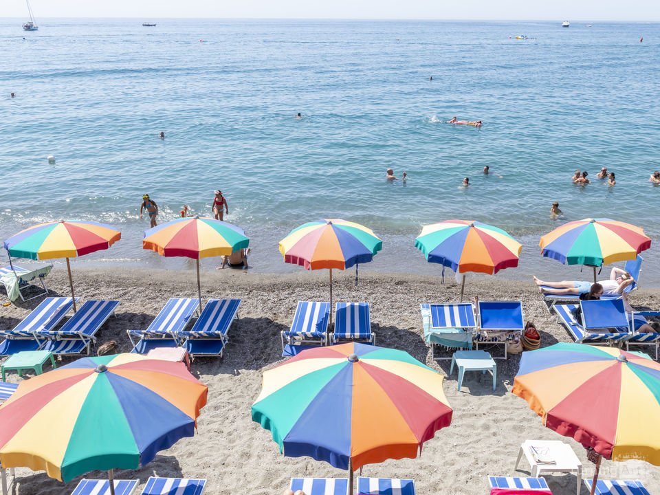 Rainbow Umbrellas on Ischia Beach, Italy