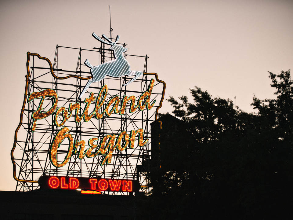 White Stag Sign at Sunset