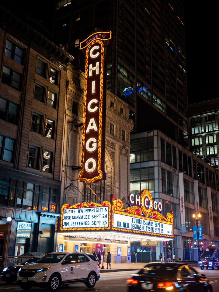 Chicago Theater Marquee at night