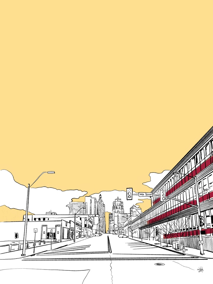 KC Skyline 18th Street with Red and Yellow